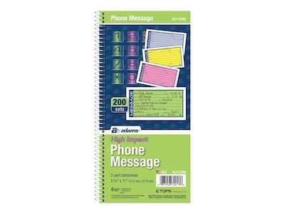 Adams High Impact Phone Message Pad, 5.25 x 11, Wide Ruled, Blue/Yellow/Green/Pink, 50 Sheets/Pad