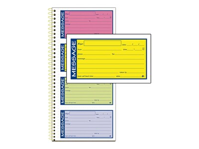 Adams High Impact Phone Message Pad, 5.25 x 11, Wide Ruled, Blue/Yellow/Green/Pink, 50 Sheets/Pad