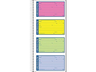 Adams High Impact Phone Message Pad, 5.25" x 11", Wide Ruled, Blue/Yellow/Green/Pink, 50 Sheets/Pad (SC1153RB)