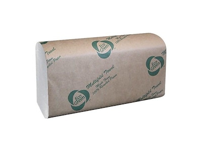 Eco Green Recycled Multifold Paper Towels, 1-ply, 250 Sheets/Pack, 16 Packs/Carton (EN416)