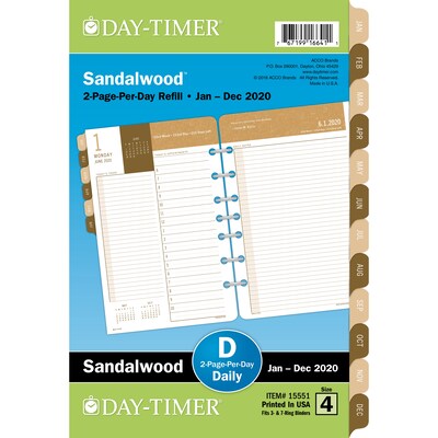 2020 Day-Timer 5 1/2 x 8 1/2 Two Page Per Day Refill Desk Size, 12 Months , January Start, Sandalwood (15551-2001)