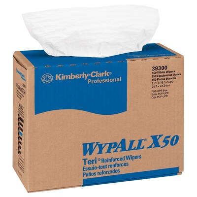 WypAll® X50 TERI Reinforced Center Pull Wipers, 1 Ply, White, Pack of 150 (39300)