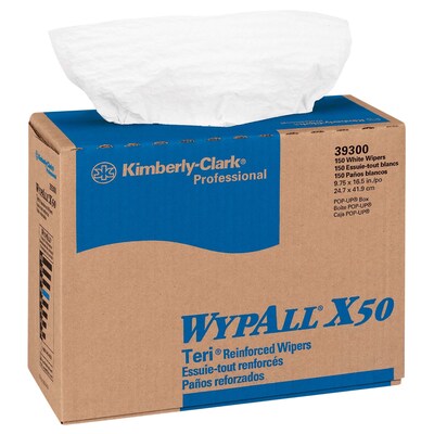 WypAll X50 Paper Cleaning Wipers, 9.9 x 8.9, white, 150 Wipers/Box (39300)