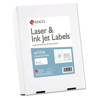 Mac White All-Purpose labels 2 x 4, 2500/Box (AZMACMl1000B)