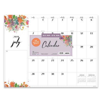 July 2019 - June 2020 TF Publishing 22 x 17 Large Desk Pad Monthly Calendar, Floral Script (20-8220a)