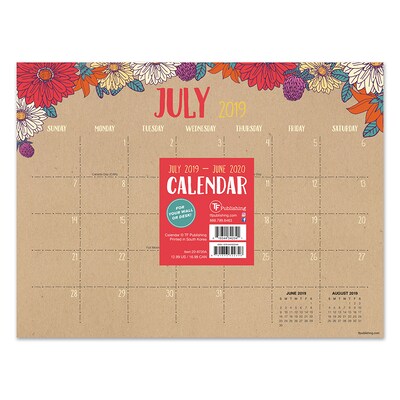 July 2019 - June 2020 TF Publishing 12 x 9 Mini Desk Pad Calendar, Floral Kraft (20-8720a)