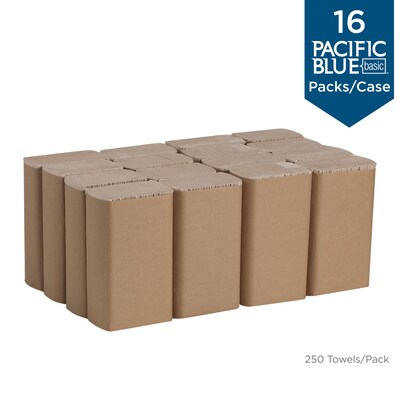 Pacific Blue Basic Recycled Multifold Paper Towel, 1-Ply, Brown, 250 Sheets/Pack, 16 Packs/Carton (23304)