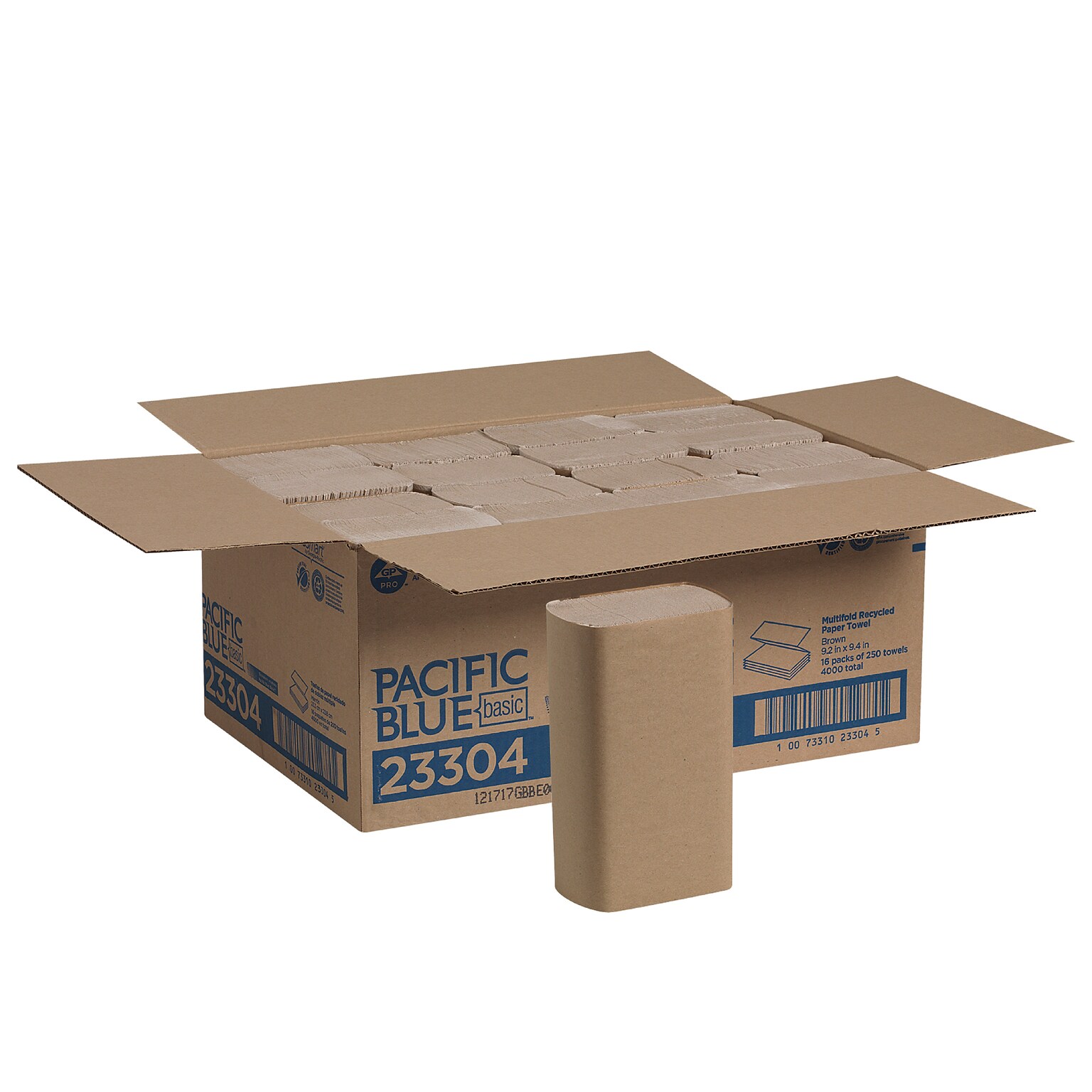 Pacific Blue Basic Recycled Multifold Paper Towel, 1-Ply, 250 Sheets/Pack, 16 Packs/Carton (23304)
