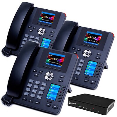 XBLUE QB Advanced QB1003 IP Phone System Bundle, Black, 3 Phone Bundle