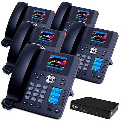 XBLUE QB Advanced QB1005 IP Phone System Bundle, Black, 5 Phone Bundle