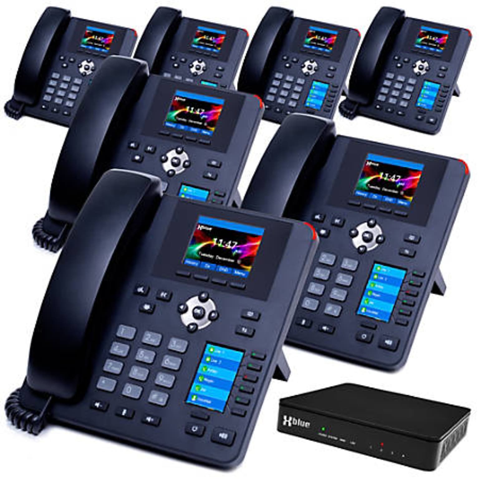 XBLUE QB Advanced QB1007 IP Phone System Bundle, Black, 7 Phone Bundle