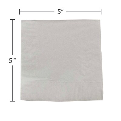 JAM Paper Beverage Napkin, 2-ply, Silver, 50 Napkins/Pack (255628826)