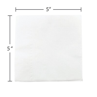 JAM PAPER Small Beverage Napkins, 5 x 5, White, 48 Packs of 50, 2400 Total Napkins/Carton