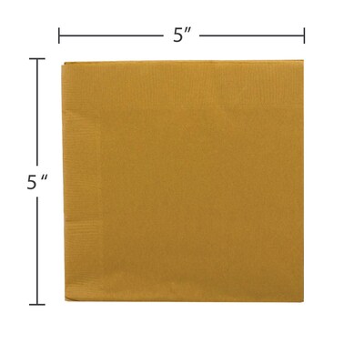 JAM Paper Beverage Napkin, 2-ply, Gold, 50 Napkins/Pack (356028327)