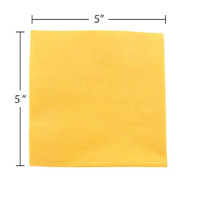 JAM Paper Beverage Napkin, 2-ply, Yellow, 600 Napkins/Pack (255621944B)