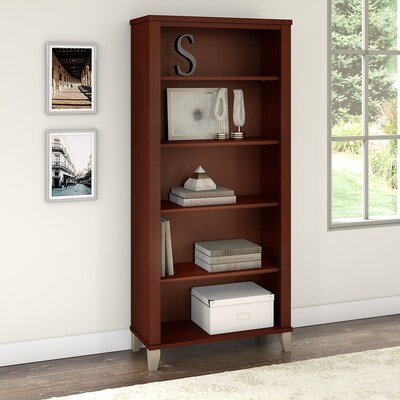 Bush Furniture Somerset 65.21" 5-Shelf Bookcase with Adjustable Shelves, Hansen Cherry Laminate (WC81765)