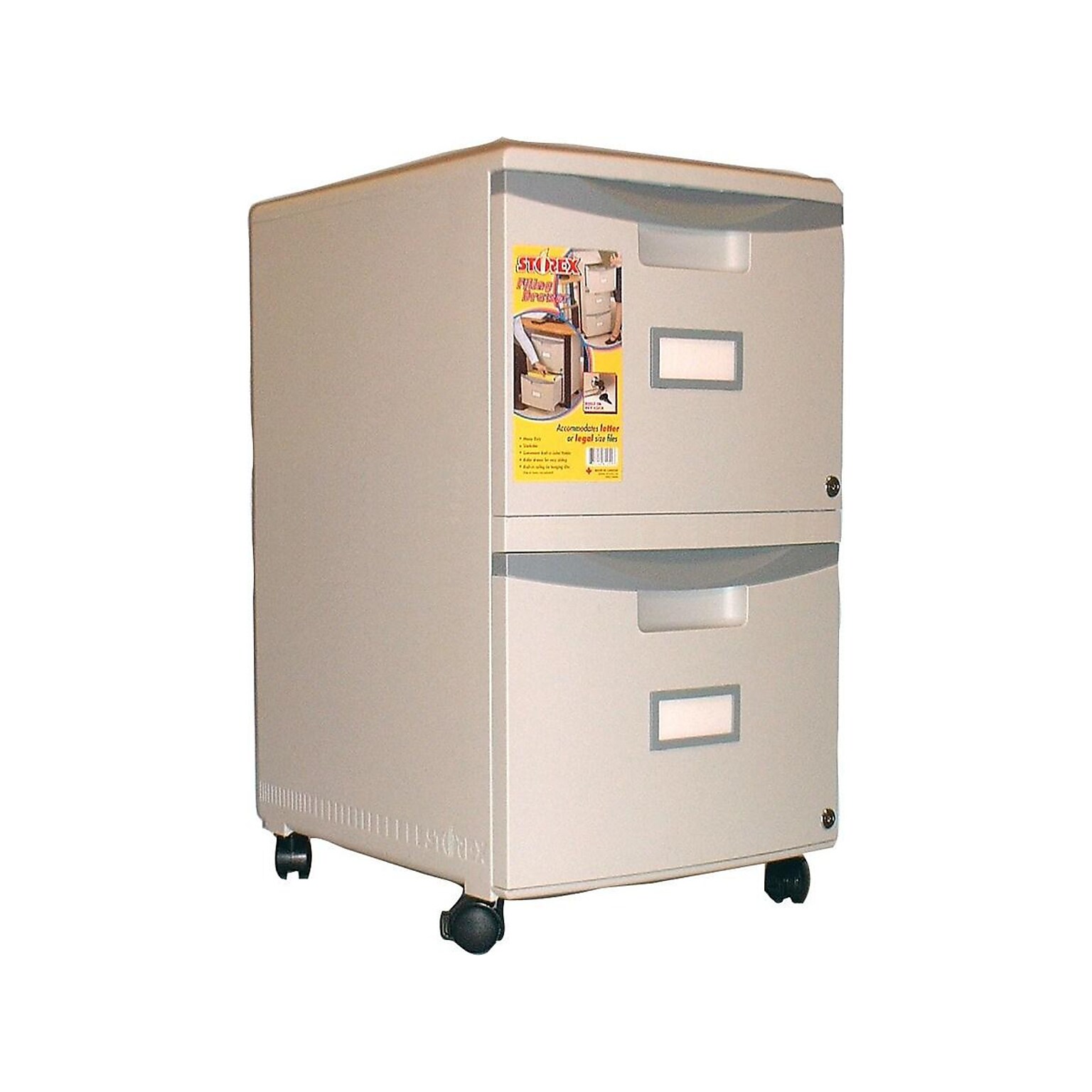 Storex 2-Drawer Mobile Vertical File Cabinet, Letter/Legal Size, Lockable, 26H x 14.75W x 18.25D, Gray (61301B01C)