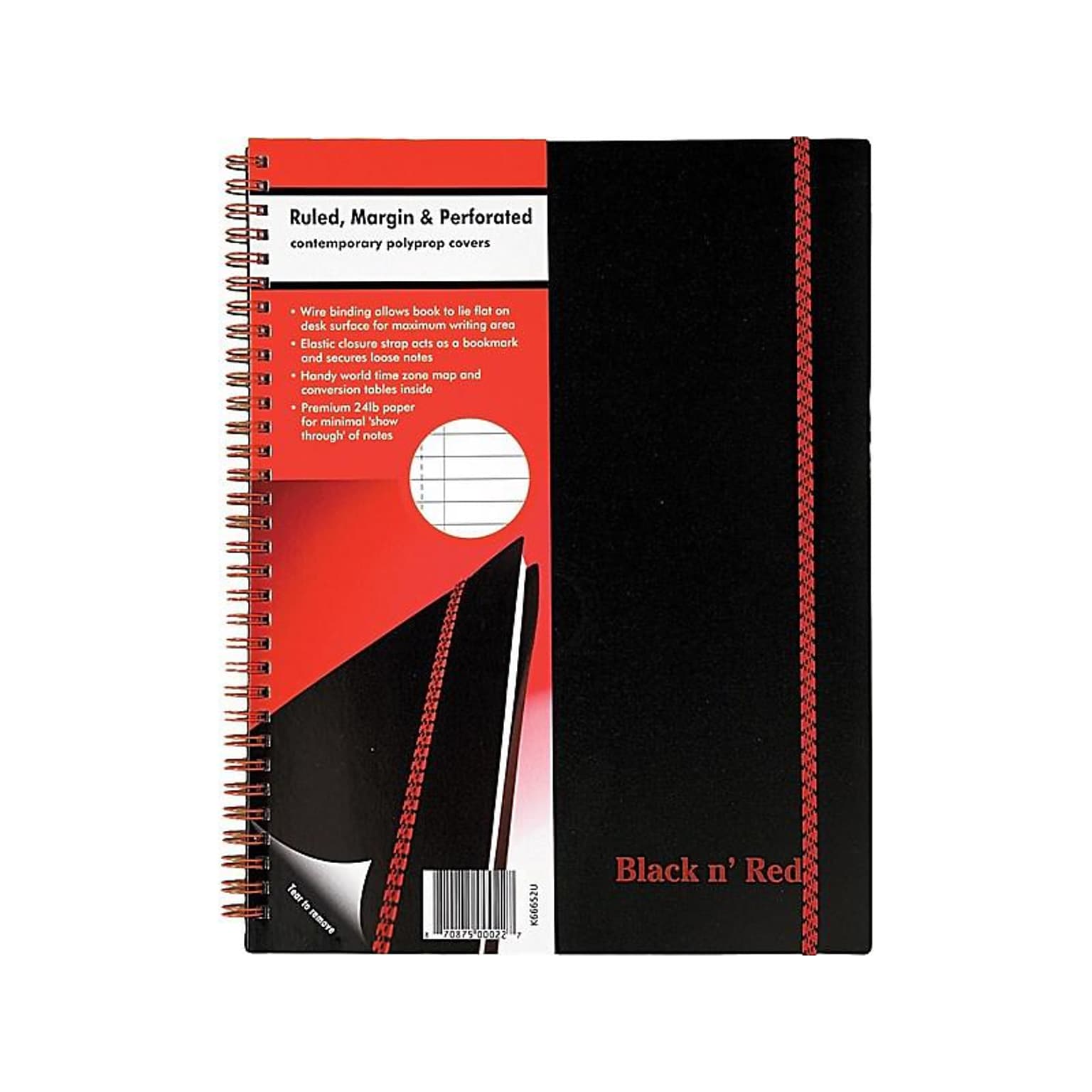 Oxford Black n Red 1-Subject Professional Notebooks, 8.5 x 11, Wide Ruled, 70 Sheets, Black (K66652)