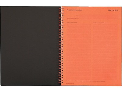 Oxford Black n' Red 1-Subject Professional Notebooks, 8.5" x 11", Wide Ruled, 70 Sheets, Black (K66652)