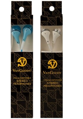 Deluxe Stereo Hands-free Earbud Headset 3.5mm with MIC, Blue, White, 2 Pack