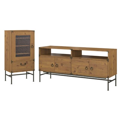 kathy ireland® Home by Bush Furniture Ironworks 60W TV Stand with Audio Storage Cabinet, Vintage Golden Pine (IW022VG)