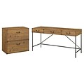 kathy ireland® Home by Bush Furniture Ironworks 60W Writing Desk with Lateral File Cabinet, Vintage Golden Pine (IW014VG)