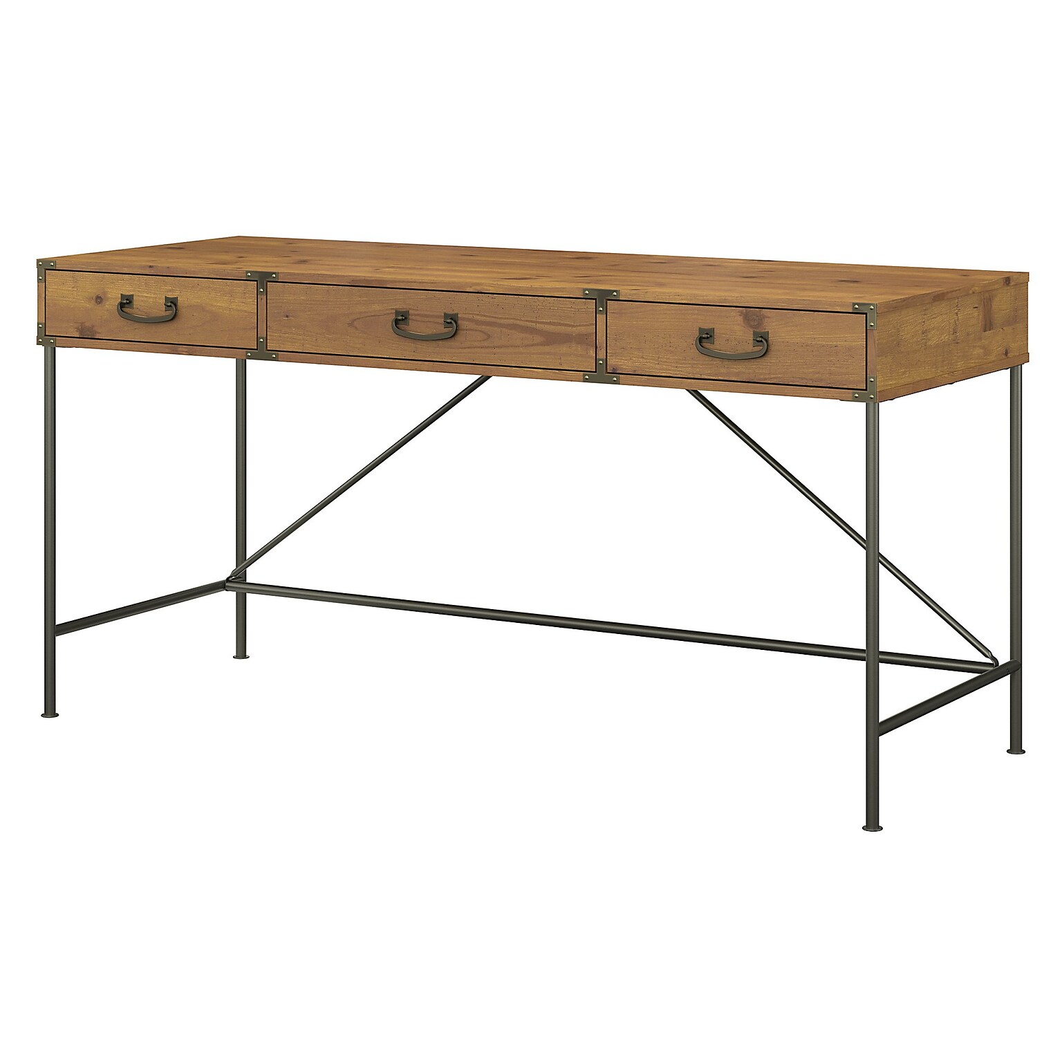 kathy ireland® Home by Bush Furniture Ironworks 60W Writing Desk with Drawers, Vintage Golden Pine (KI50105-03)