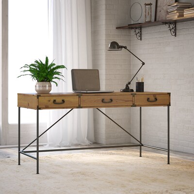 kathy ireland® Home by Bush Furniture Ironworks 60W Writing Desk with Drawers, Vintage Golden Pine (KI50105-03)