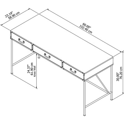 kathy ireland® Home by Bush Furniture Ironworks 60W Writing Desk with Drawers, Vintage Golden Pine (KI50105-03)