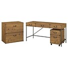 kathy ireland® Home by Bush Furniture Ironworks 60W Writing Desk with File Cabinets, Vintage Golden