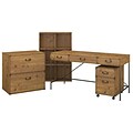 kathy ireland® Home by Bush Furniture Ironworks 60W Writing Desk with File Cabinets and Bookcase, Vintage Golden Pine (IW017VG)