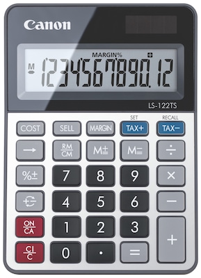 Canon 12-Digit Battery & Solar Desktop Calculator, Silver (LS-122TS)