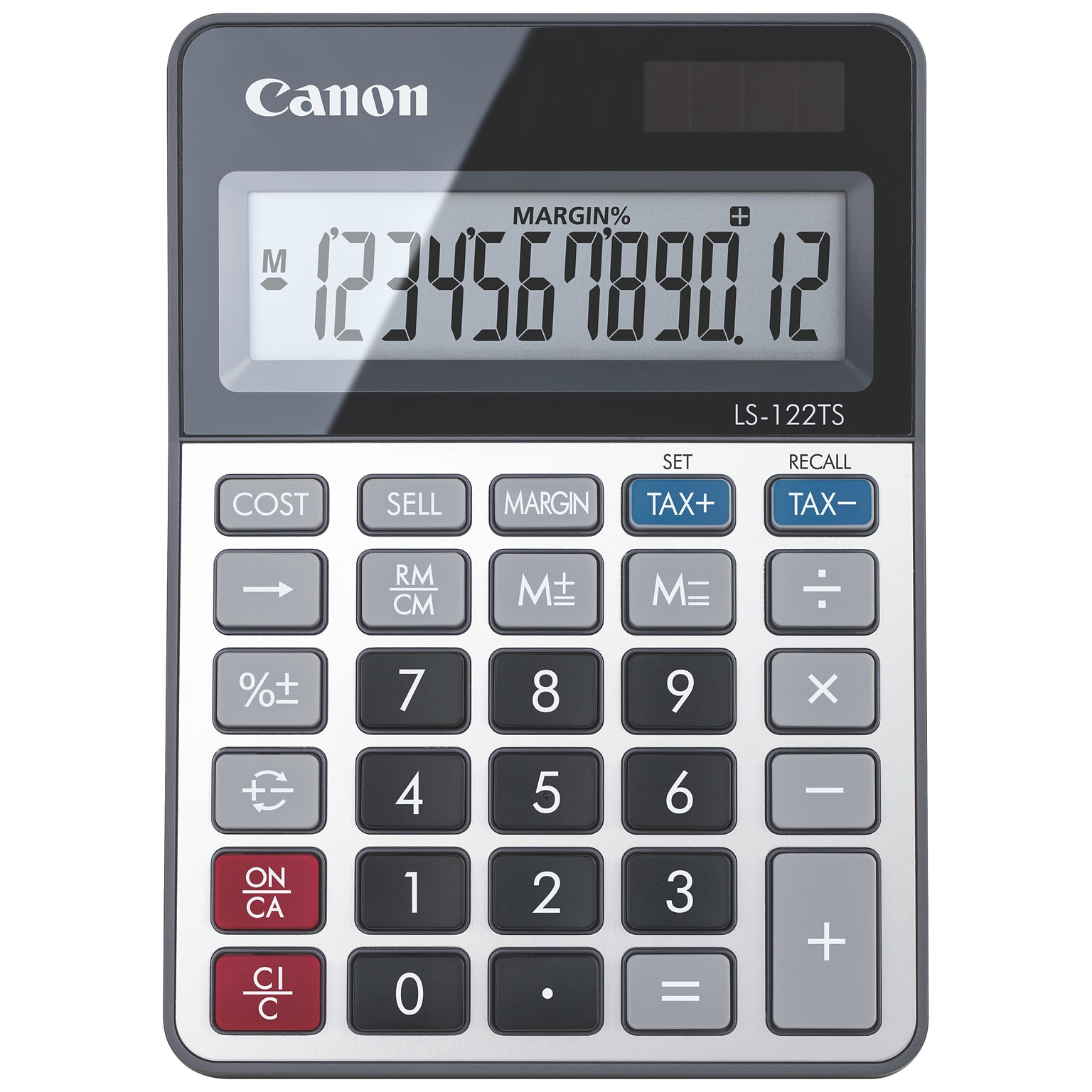 Canon 12-Digit Battery & Solar Desktop Calculator, Silver (LS-122TS)
