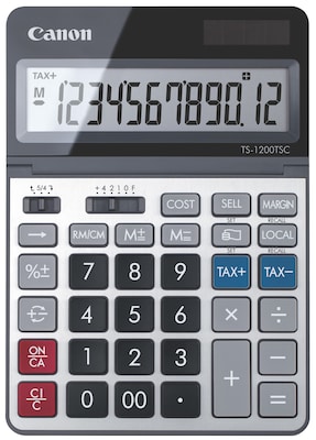 Canon 12-Digit Battery & Solar Desktop Calculator, Silver (TS-1200TSC)