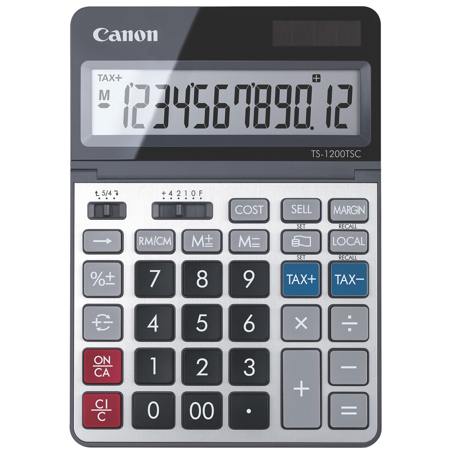 Canon 12-Digit Battery & Solar Desktop Calculator, Silver (TS-1200TSC)