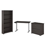 Bush Furniture Cabot 48W Height Adjustable Standing Desk with Lateral File and 5 Shelf Bookcase, Hea