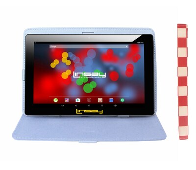 Linsay F10XIPSCRWS 10.1" Tablet, WiFi, 2 GB RAM,  Quad Core, 16GB HD, HD Android Nougat with Red & White Case