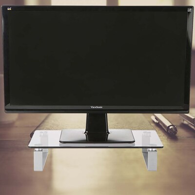 Mind Reader Glass Monitor Stand, Desktop Monitor Stand, Stand Riser for Computer, Laptop, Desk, Clea