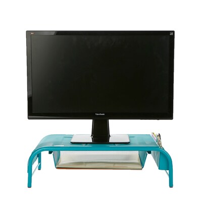Mind Reader Network Collection Metal Mesh Monitor Stand with Drawer, Up to 24" Monitor, Turquoise (MESHMONSTA-TUR)