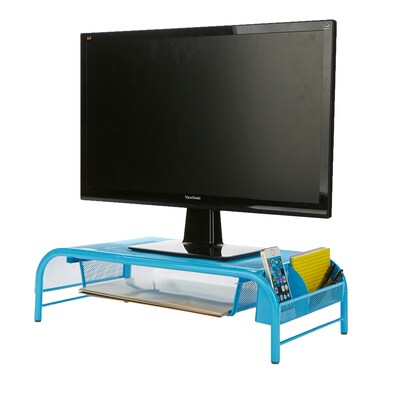 Mind Reader Metal Mesh Monitor Stand and Desk Organizer with Drawer, Blue (MESHMONSTA-BLU)