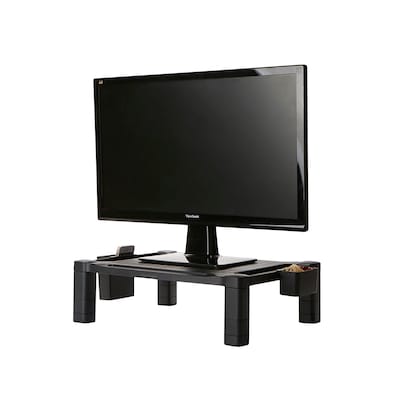 Mind Reader Plastic Monitor Stand with Side Compartments, Monitor Riser for Computer, Laptop, Desk, iMac, Black (PLSIDE-BLK)