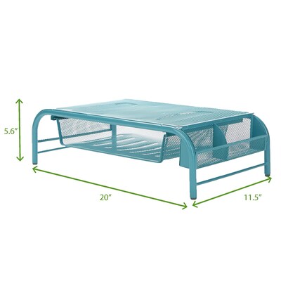 Mind Reader Network Collection Metal Mesh Monitor Stand with Drawer, Up to 24" Monitor, Turquoise (MESHMONSTA-TUR)