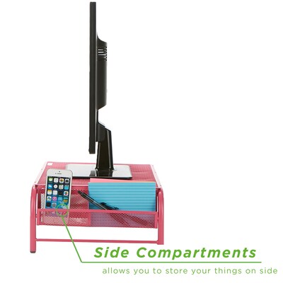 Mind Reader Network Collection Metal Mesh Monitor Stand with Drawer, Up to 24 Monitor, Pink (MESHMO