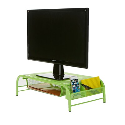 Mind Reader Metal Mesh Monitor Stand and Desk Organizer with Drawer, Desktop Monitor Stand Organizer, Green (MESHMONSTA-GRN)