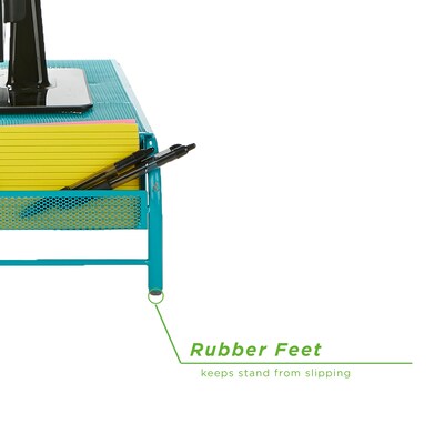Mind Reader Network Collection Metal Mesh Monitor Stand with Drawer, Up to 24" Monitor, Turquoise (MESHMONSTA-TUR)