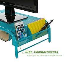 Mind Reader Network Collection Metal Mesh Monitor Stand with Drawer, Up to 24 Monitor, Turquoise (M