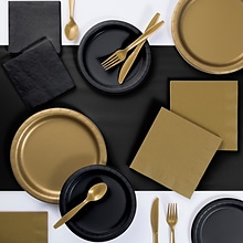 Creative Converting Touch of Color Tableware Party Kits, Black and Gold 221 Piece (DTCBKGLD2A)