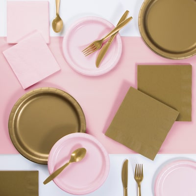 Creative Converting Touch of Color Tableware Party Kits, Pink and Gold, 221 Piece (DTCPKGLD2A)