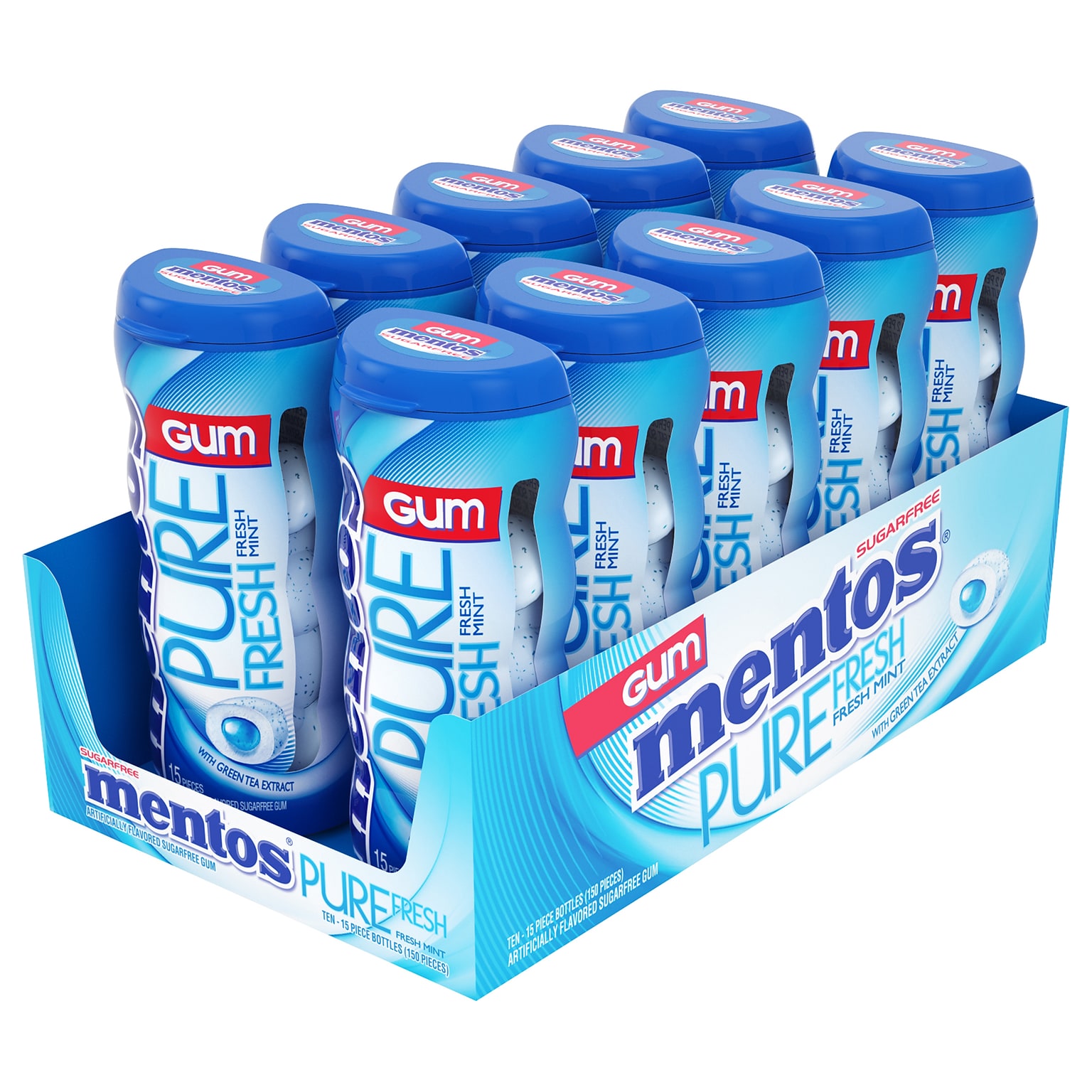 Mentos Pure Fresh Sugar Free Gum, Mint, 10/Box (VAM1463620)