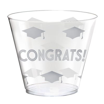 Amscan Grad Grid Graduation Food & Beverage Accessories, 9 oz. Plastic Tumblers, 2 Pack (350425)